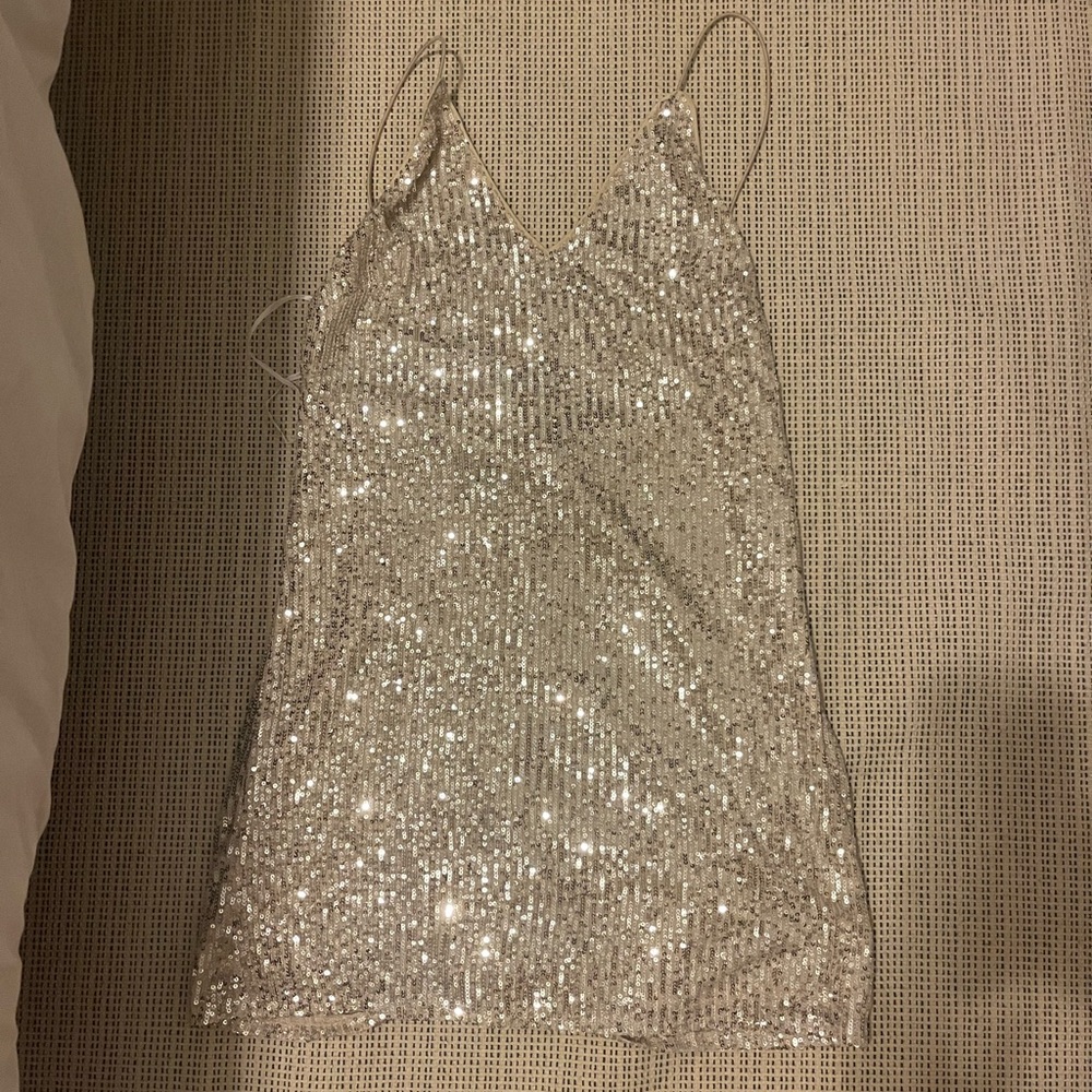 Champagne/Silver Sequin Spaghetti Strap Dress